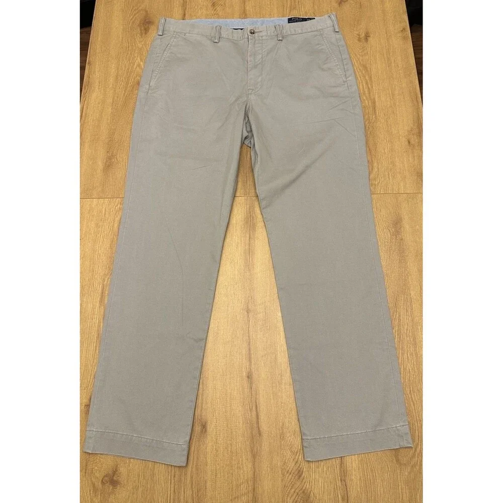 Polo Ralph Lauren Pants Mens 38x32 Gray Stretch Slim Fit Dress Chinos Flat Front